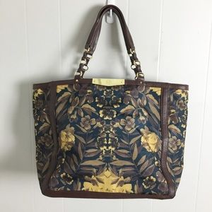 Tory Burch Floral Large Tote Bag Purse Retail $500 Brown & Gold